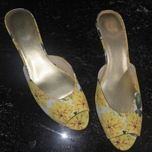 Floral Yellow Women's Shoes Kitten Heels